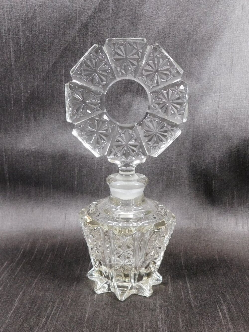 Round Footed Cut Glass Perfume Bottle with Open Stopper # 25964